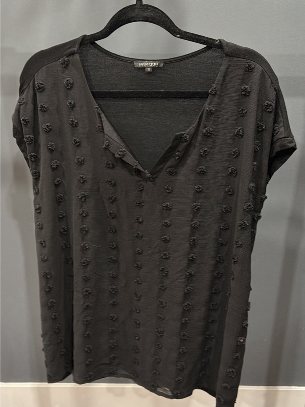 BB Dakota Black Short Sleeve V-Neck Pom Pom Textured Tunic